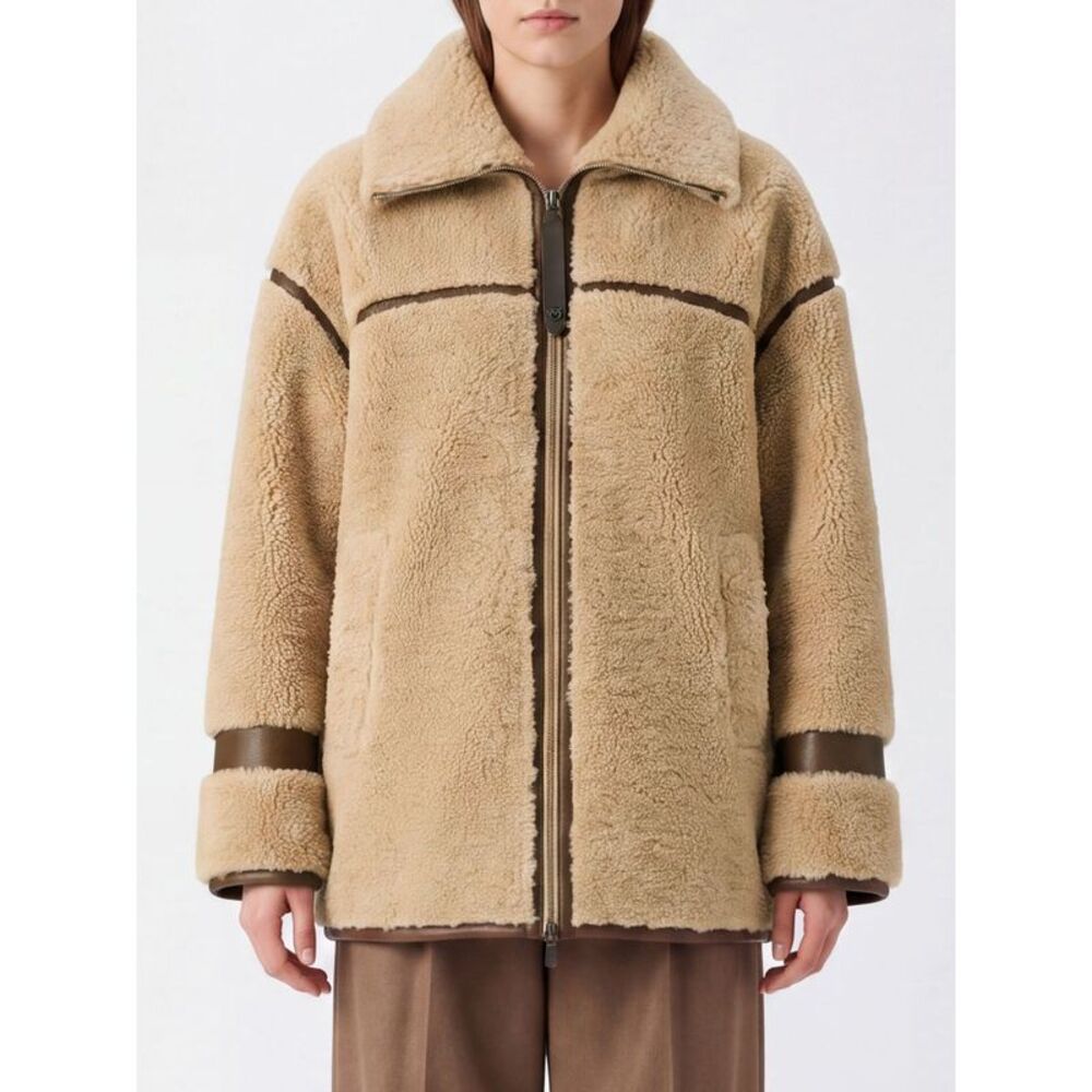 Pinko Women Pinko Short Faux Shearling Jacket With Zip Closure
